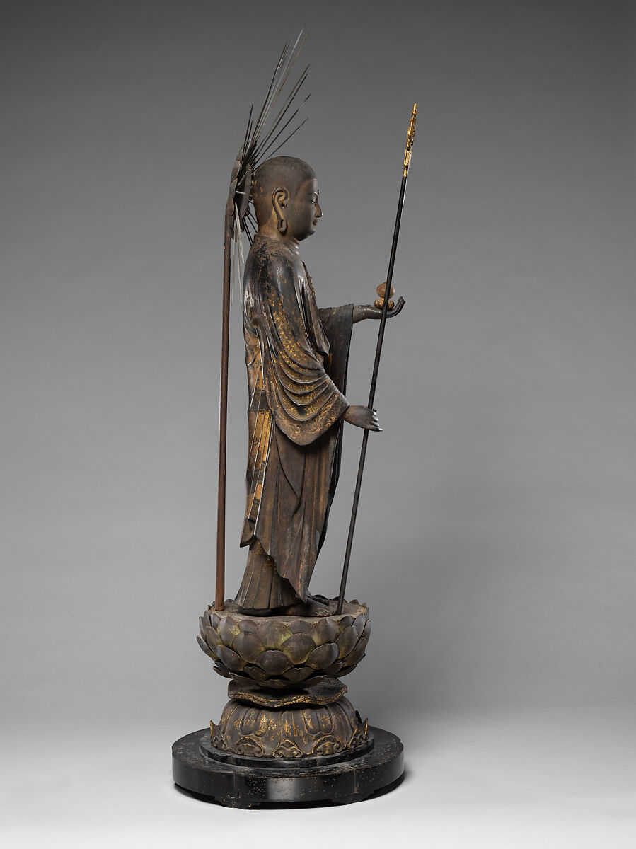 Jizō, Bodhisattva of the Earth Store (Kshitigarbha), Wood with lacquer, pigment, and cut gold, Japan
