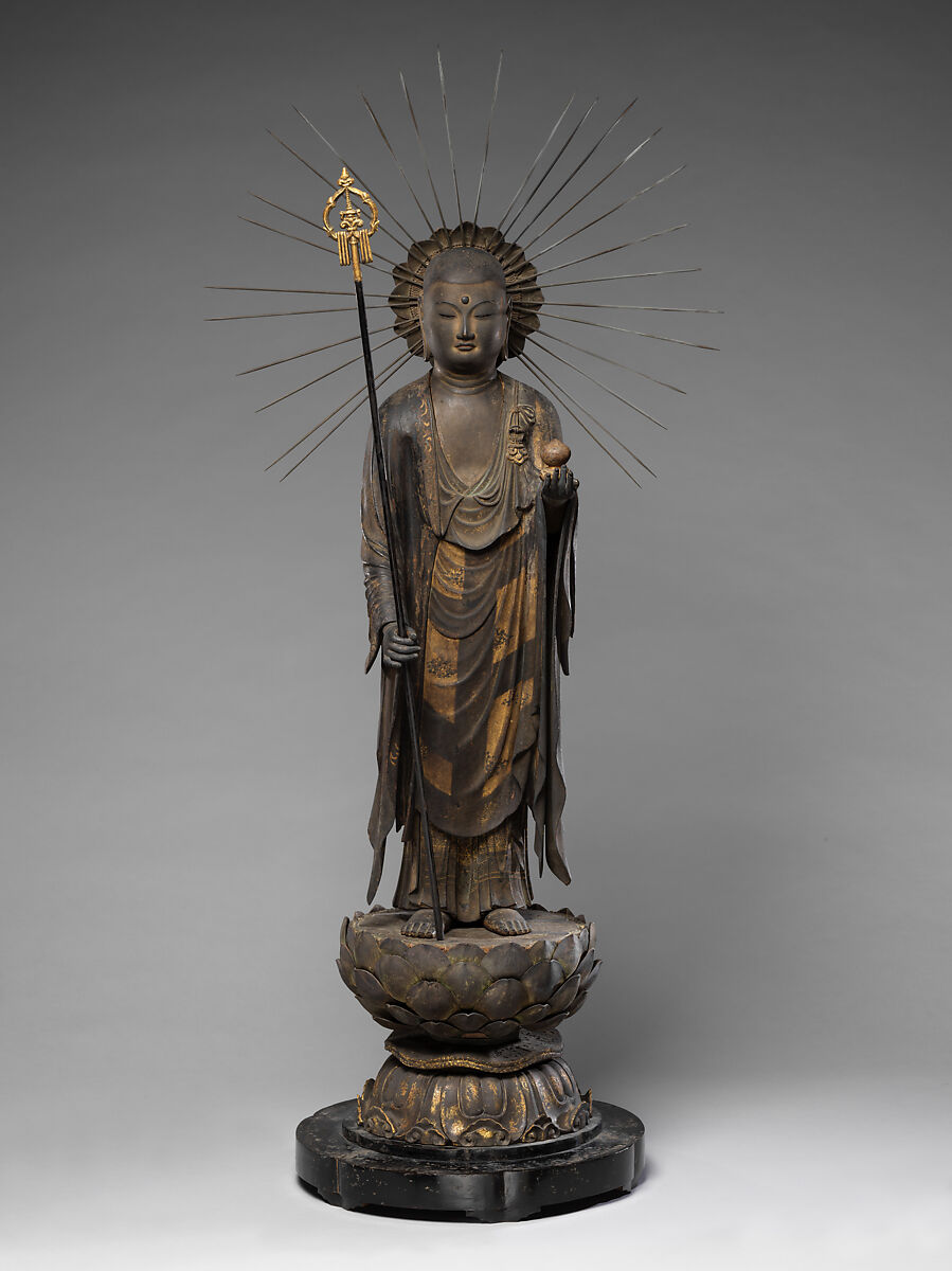 Jizō, Bodhisattva of the Earth Store (Kshitigarbha), Wood with lacquer, pigment, and cut gold, Japan 