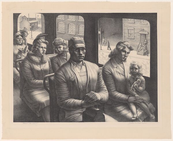 Streetcar Scene, John Wilson (American, Roxbury, Massachusetts 1922–2015 Brookline, Massachusetts), Lithograph 