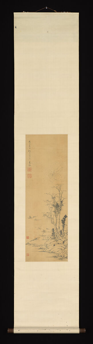 Landscape, Li Yu (1611–1680?), Hanging scroll; ink on satin, China