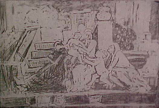 The Holy Family on the Steps, from ¦The Poussin Project: A Series of Prints after Nicolas Poussin¦, Leon Kossoff (British, Islington 1926–2019 London), Etching 