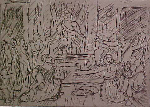 The Judgement of Solomon (#1), from ¦The Poussin Project: A Series of Prints after Nicolas Poussin¦, Leon Kossoff (British, Islington 1926–2019 London), Etching 