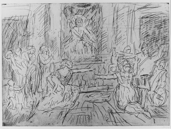 The Judgement of Solomon (#2), from ¦The Poussin Project: A Series of Prints after Nicolas Poussin¦, Leon Kossoff (British, Islington 1926–2019 London), Etching 