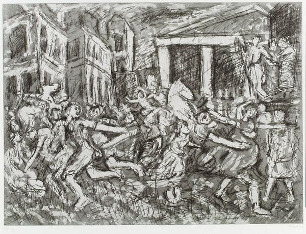 The Rape of the Sabines (#2), from ¦The Poussin Project: A Series of Prints after Nicolas Poussin¦, Leon Kossoff (British, Islington 1926–2019 London), Etching and aquatint 