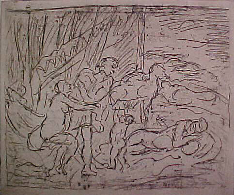 Cephalus and Aurora (#1), from ¦The Poussin Project: A Series of Prints after Nicolas Poussin¦, Leon Kossoff (British, Islington 1926–2019 London), Etching 