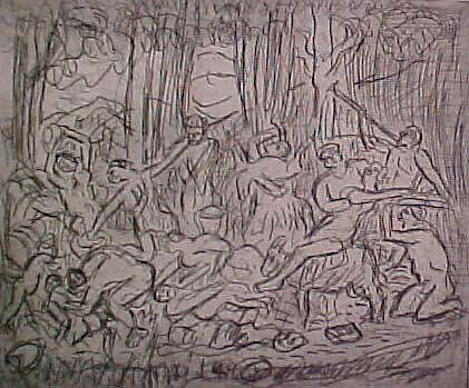 The Triumph of Pan (#3), from ¦The Poussin Project: A Series of Prints after Nicolas Poussin¦, Leon Kossoff (British, Islington 1926–2019 London), Etching 