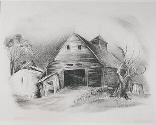 Barn and Trees, Charles Henry Alston (American, Charlotte, North Carolina 1907–1977 New York), Lithograph 