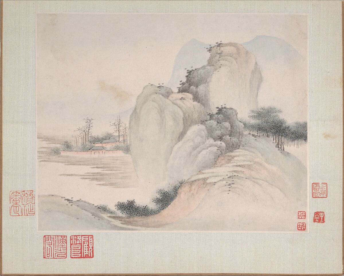 Landscapes Painted for Yuweng, Fan Qi (Chinese, 1616–after 1694), Album of eight leaves; ink and color on paper, China 