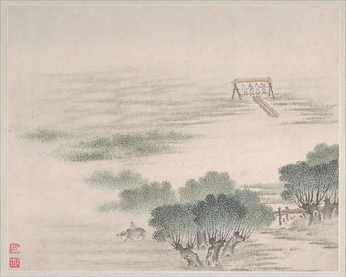 Landscapes Painted for Yuweng, Fan Qi (Chinese, 1616–after 1694), Album of eight leaves; ink and color on paper, China