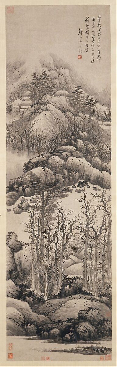Wintry mountains, Gong Xian (Chinese, 1619–1689), Hanging scroll; ink on paper, China 
