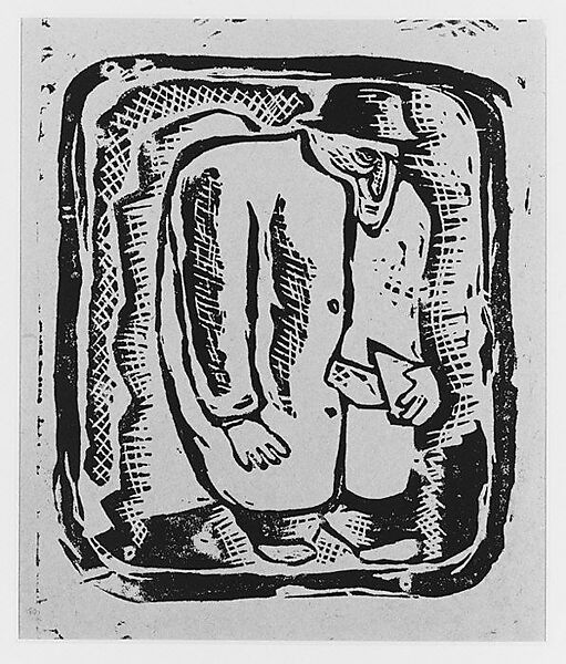 Man with Overcoat, Eldzier Cortor (American, Richmond, Virginia 1916–2015 Seaford, New York), Linocut