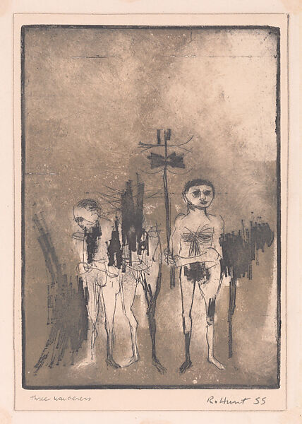 Three Wanderers, Richard Hunt (American, Chicago, Illinois 1935–2023 Chicago, Illinois), Etching with graphite 