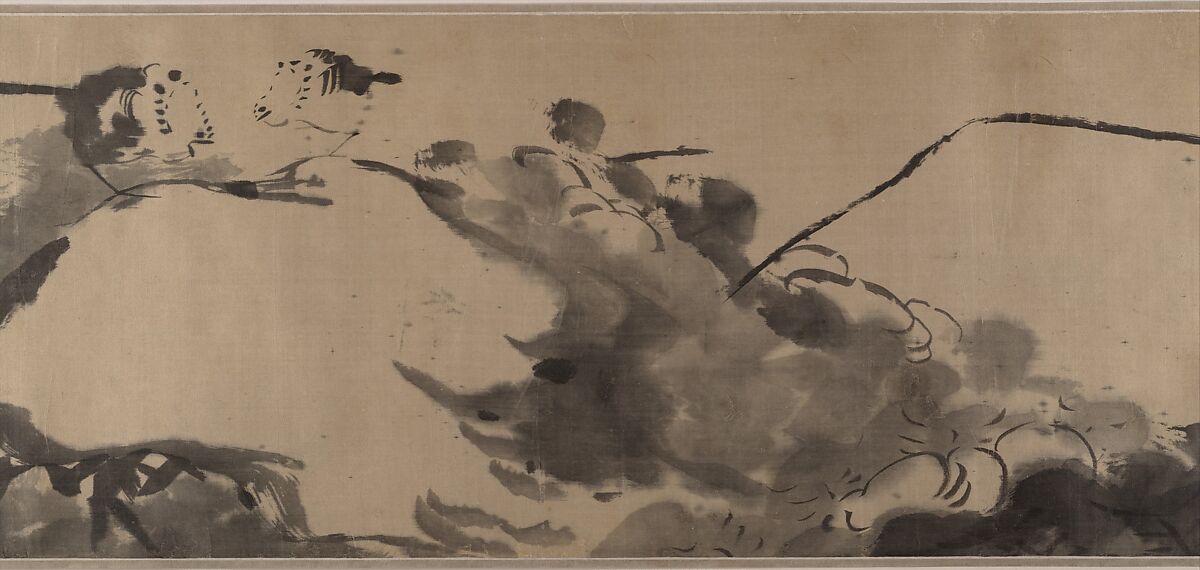 Birds in a lotus pond, Bada Shanren (Zhu Da) (Chinese, 1626–1705), Handscroll; ink on satin, China