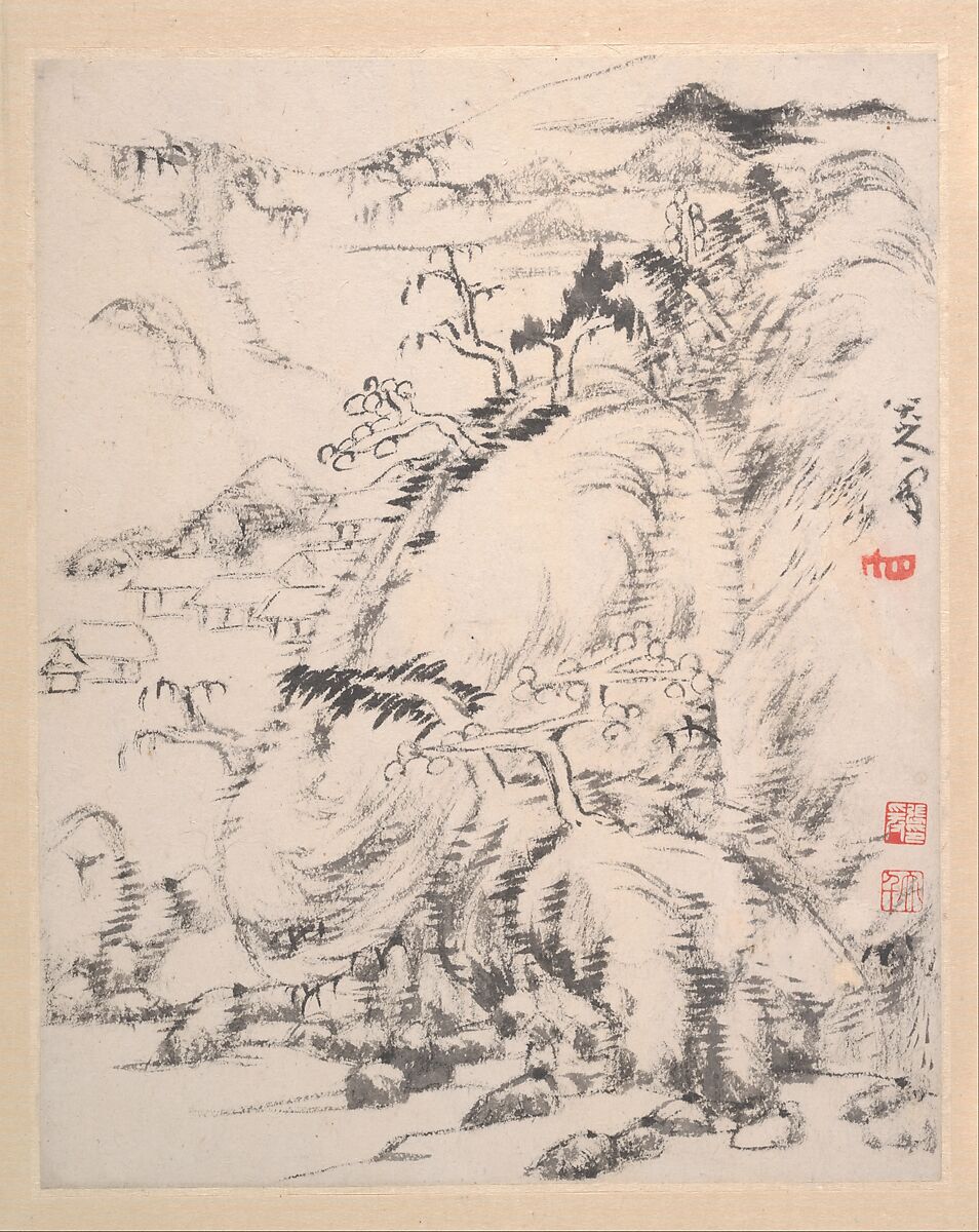 Landscape album, Bada Shanren (Zhu Da) (Chinese, 1626–1705), Album of twelve leaves; ink and color on paper, China 