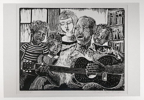 Folksinger, Margaret Burroughs (American, St. Rose, Louisiana 1917–2010 Chicago, Illinois), Linocut 