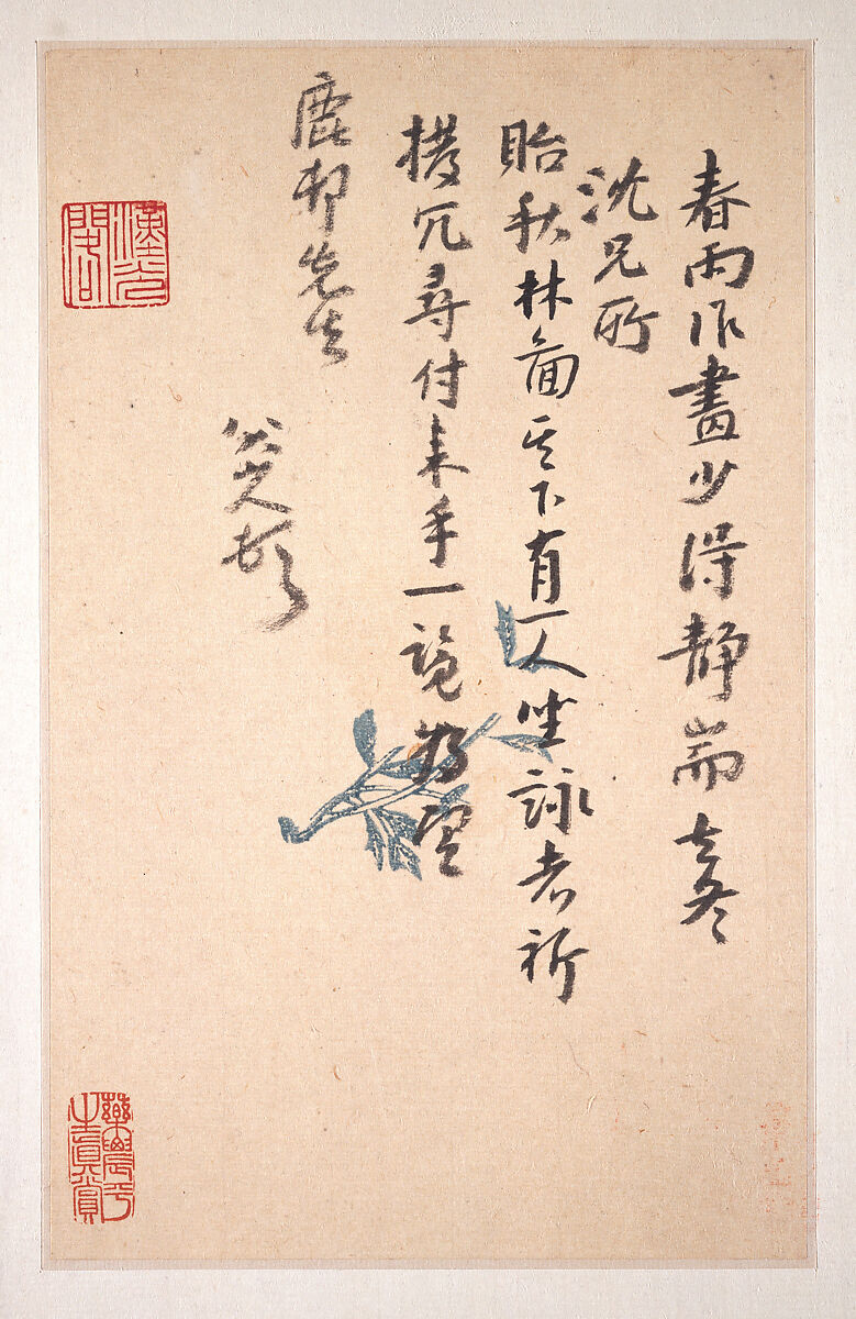 Letters to Fang Shiguan, Bada Shanren (Zhu Da) (Chinese, 1626–1705), Album of ten leaves; ink on patterned and plain paper, China
