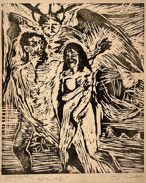 Expulsion from Paradise from the portfolio ¦Biblical Scenes¦, Lovis Corinth (German, Tapiau, Prussia 1858–1925 Zandvoort, Holland), Woodcut 