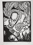 African Headdress, Hale Woodruff (American, 1900–1980), Linocut 