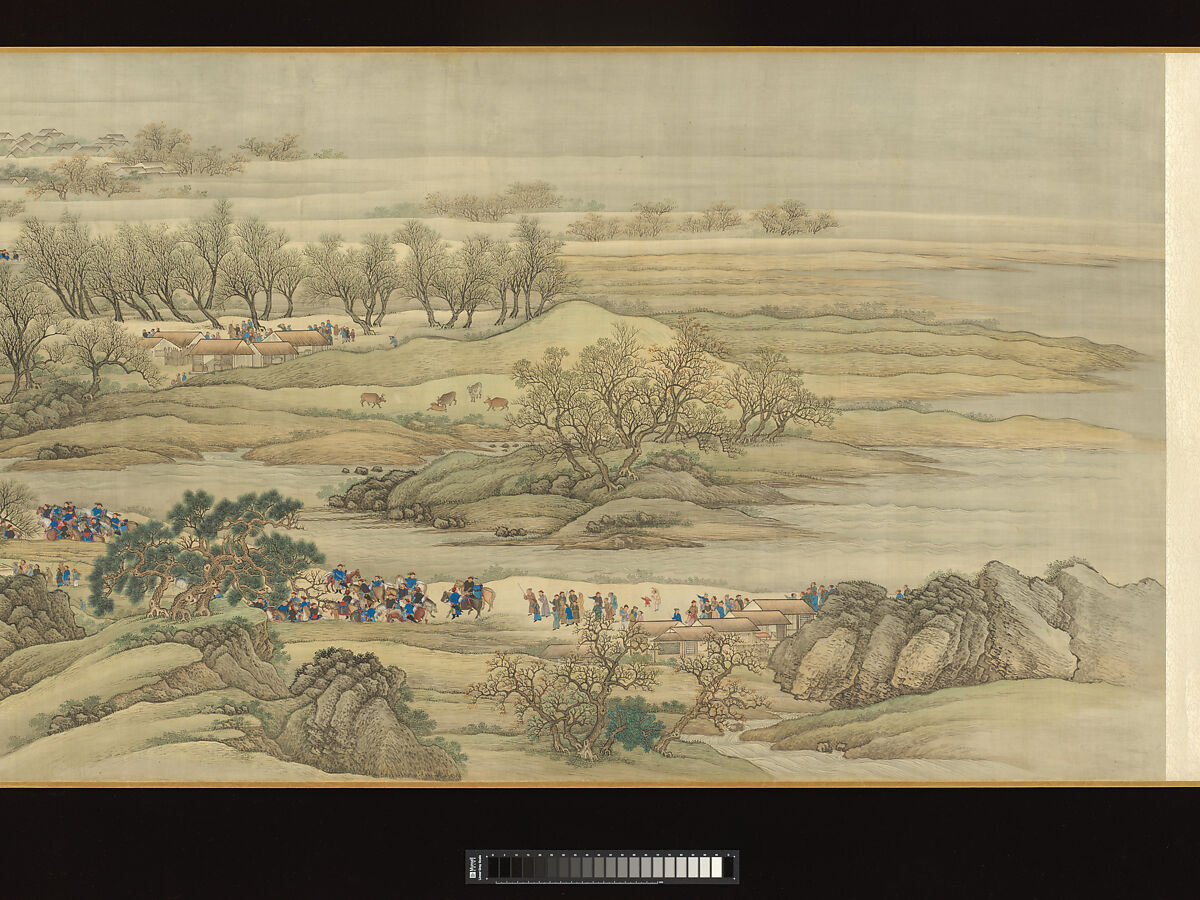 The Kangxi Emperor's Southern Inspection Tour, Scroll Three: Ji'nan to Mount Tai, Wang Hui (Chinese, 1632–1717) and assistants, Handscroll; ink and color on silk, China