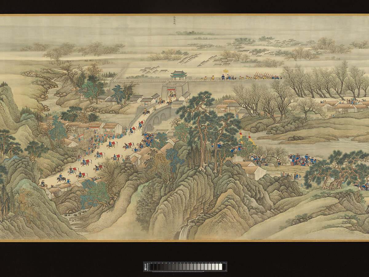 The Kangxi Emperor's Southern Inspection Tour, Scroll Three: Ji'nan to Mount Tai, Wang Hui (Chinese, 1632–1717) and assistants, Handscroll; ink and color on silk, China