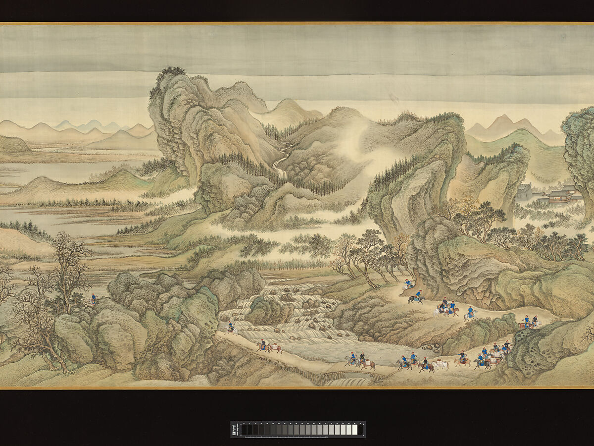 The Kangxi Emperor's Southern Inspection Tour, Scroll Three: Ji'nan to Mount Tai, Wang Hui (Chinese, 1632–1717) and assistants, Handscroll; ink and color on silk, China