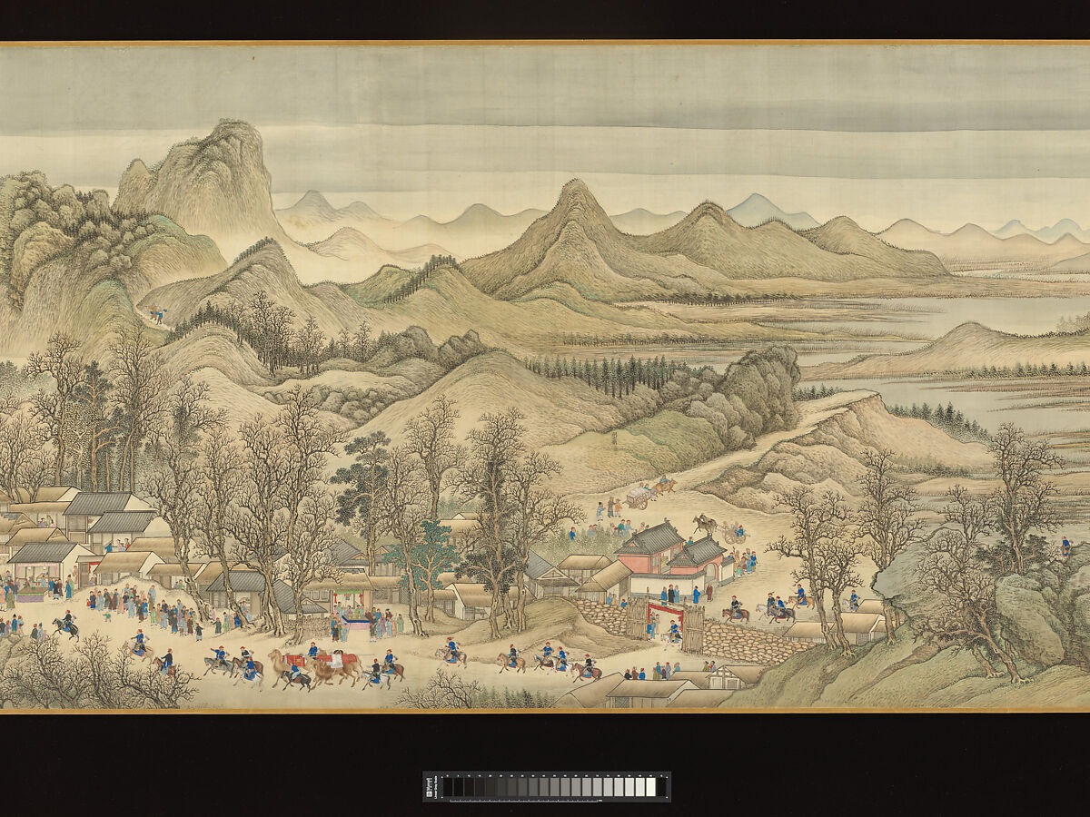 The Kangxi Emperor's Southern Inspection Tour, Scroll Three: Ji'nan to Mount Tai, Wang Hui (Chinese, 1632–1717) and assistants, Handscroll; ink and color on silk, China