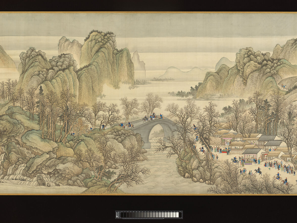 The Kangxi Emperor's Southern Inspection Tour, Scroll Three: Ji'nan to Mount Tai, Wang Hui (Chinese, 1632–1717) and assistants, Handscroll; ink and color on silk, China