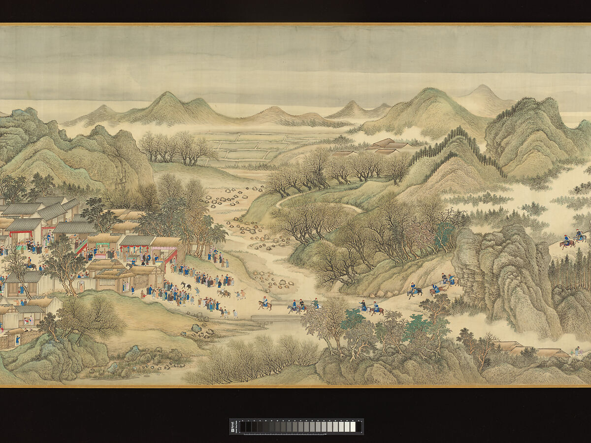 The Kangxi Emperor's Southern Inspection Tour, Scroll Three: Ji'nan to Mount Tai, Wang Hui (Chinese, 1632–1717) and assistants, Handscroll; ink and color on silk, China