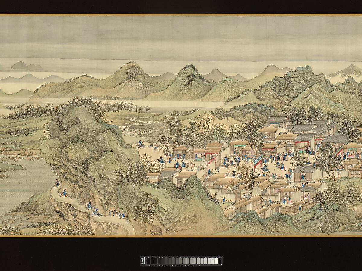 The Kangxi Emperor's Southern Inspection Tour, Scroll Three: Ji'nan to Mount Tai, Wang Hui (Chinese, 1632–1717) and assistants, Handscroll; ink and color on silk, China