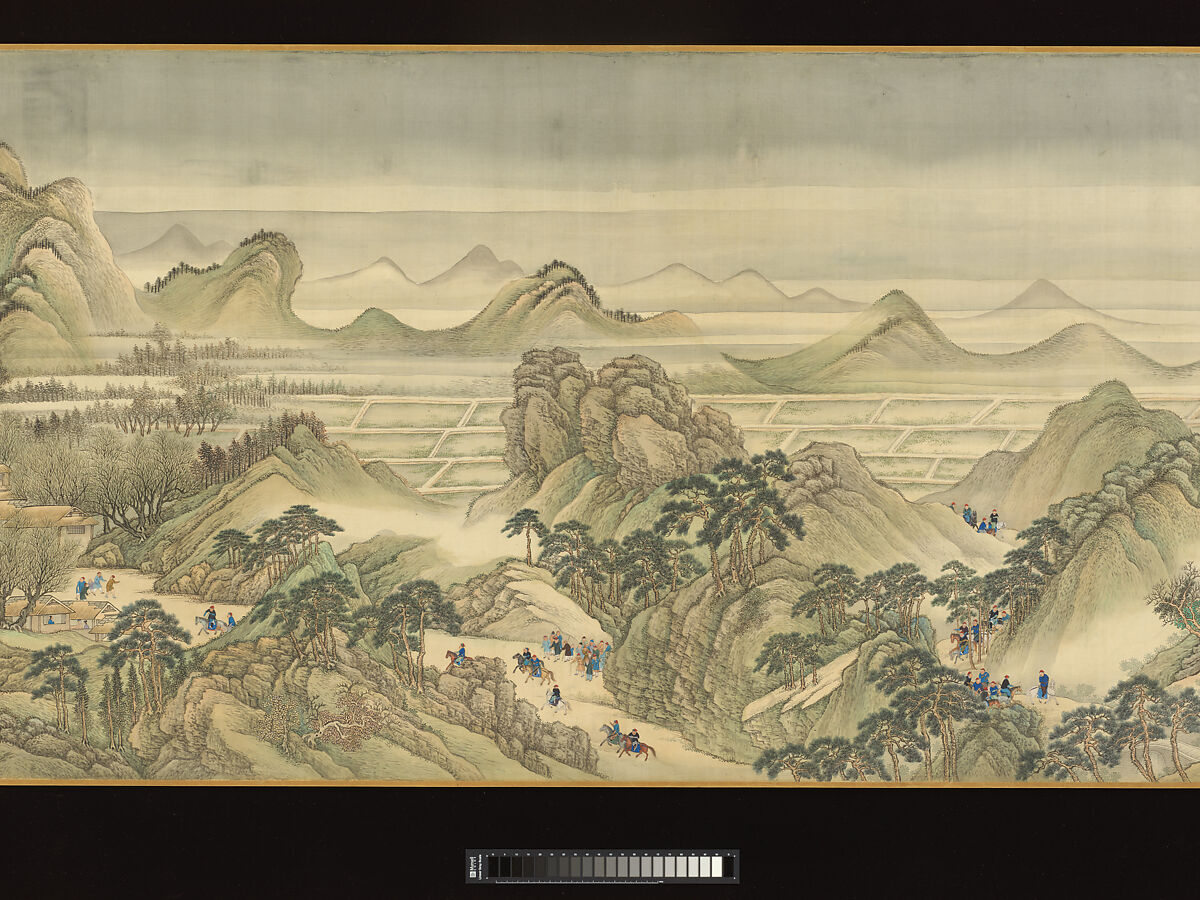 The Kangxi Emperor's Southern Inspection Tour, Scroll Three: Ji'nan to Mount Tai, Wang Hui (Chinese, 1632–1717) and assistants, Handscroll; ink and color on silk, China