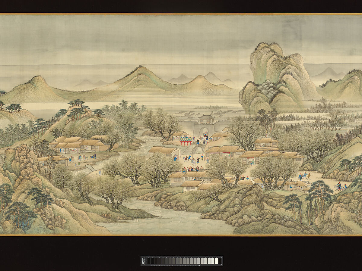 The Kangxi Emperor's Southern Inspection Tour, Scroll Three: Ji'nan to Mount Tai, Wang Hui (Chinese, 1632–1717) and assistants, Handscroll; ink and color on silk, China