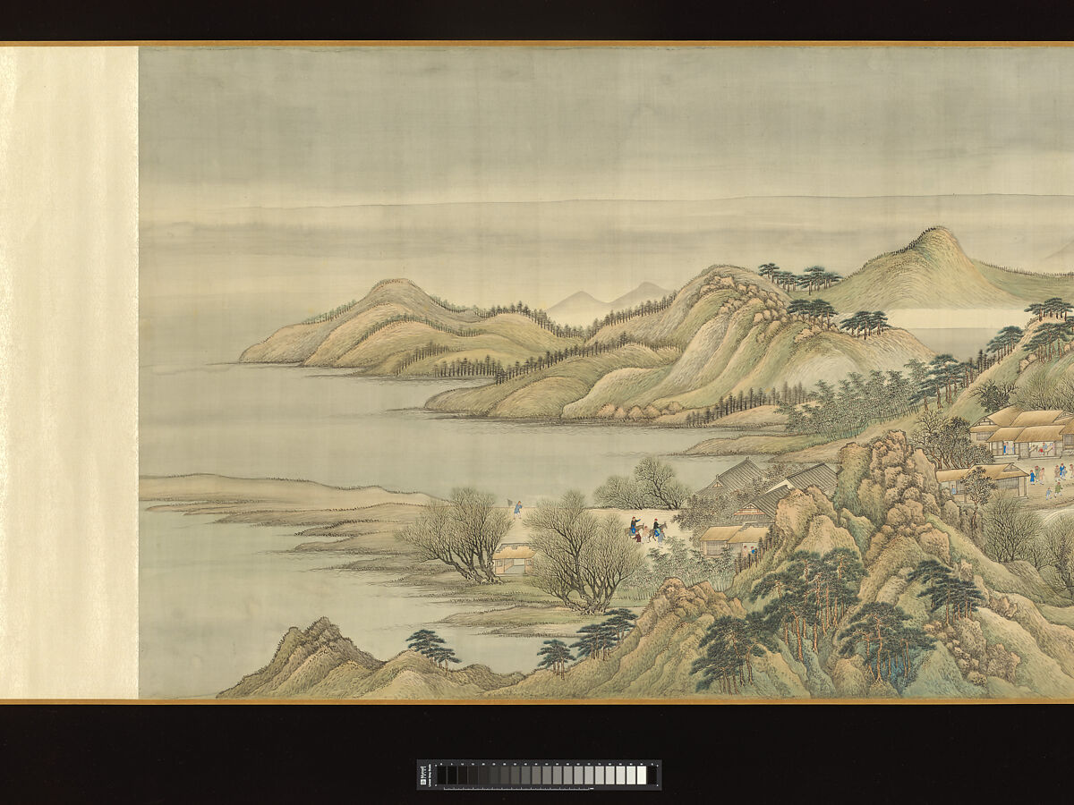 The Kangxi Emperor's Southern Inspection Tour, Scroll Three: Ji'nan to Mount Tai, Wang Hui (Chinese, 1632–1717) and assistants, Handscroll; ink and color on silk, China