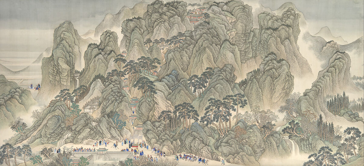 The Kangxi Emperor's Southern Inspection Tour, Scroll Three: Ji'nan to Mount Tai, Wang Hui (Chinese, 1632–1717) and assistants, Handscroll; ink and color on silk, China 