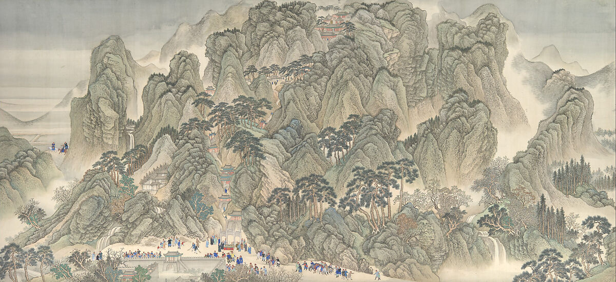 The Kangxi Emperor's Southern Inspection Tour, Scroll Three: Ji'nan to Mount Tai, Wang Hui and assistants Chinese, Handscroll; ink and color on silk, China