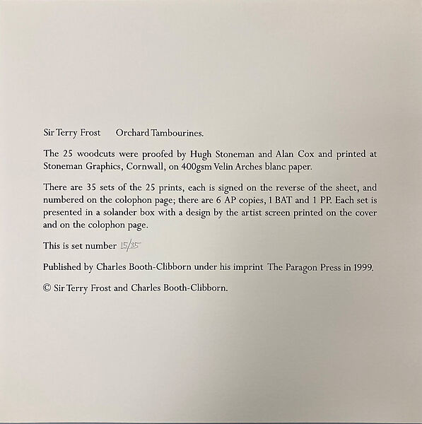 Orchard Tambourines, Terry Frost (British, 1914–2003), Portfolio of 25 woodcuts, title page, colophon and box