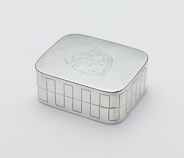 Cigarette box, Tommi Parzinger (American), Sterling silver 