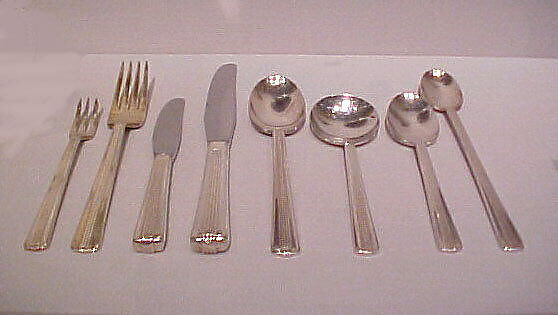 "20th Century Limited" Dinner Fork, Henry Dreyfuss (American, New York 1904–1972 South Pasedena, California), Silverplate, steel 