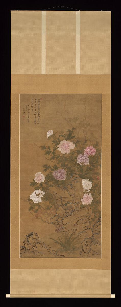 Tree Peonies, After Yun Shouping (Chinese, 1633–1690), Hanging scroll; ink and color on silk, China