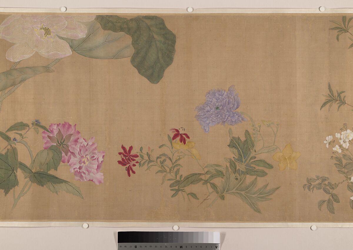 One Hundred Flowers, After Yun Shouping (Chinese, 1633–1690), Handscroll; ink and color on silk, China