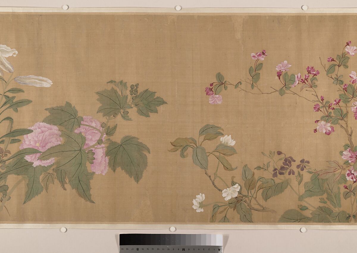 One Hundred Flowers, After Yun Shouping (Chinese, 1633–1690), Handscroll; ink and color on silk, China