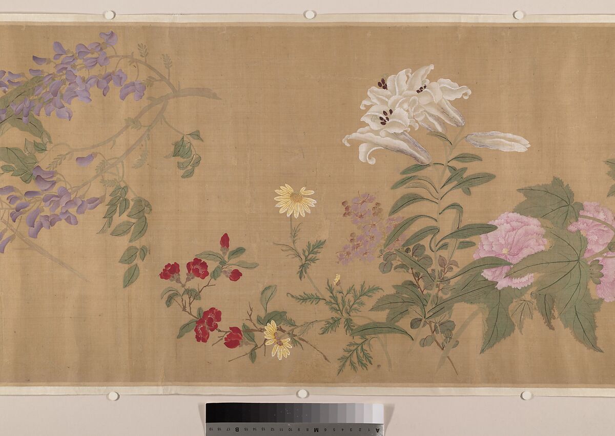One Hundred Flowers, After Yun Shouping (Chinese, 1633–1690), Handscroll; ink and color on silk, China