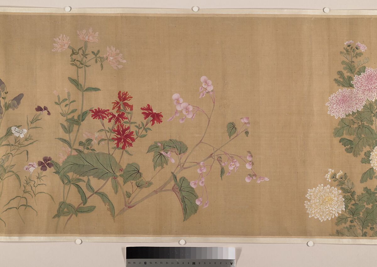 One Hundred Flowers, After Yun Shouping (Chinese, 1633–1690), Handscroll; ink and color on silk, China