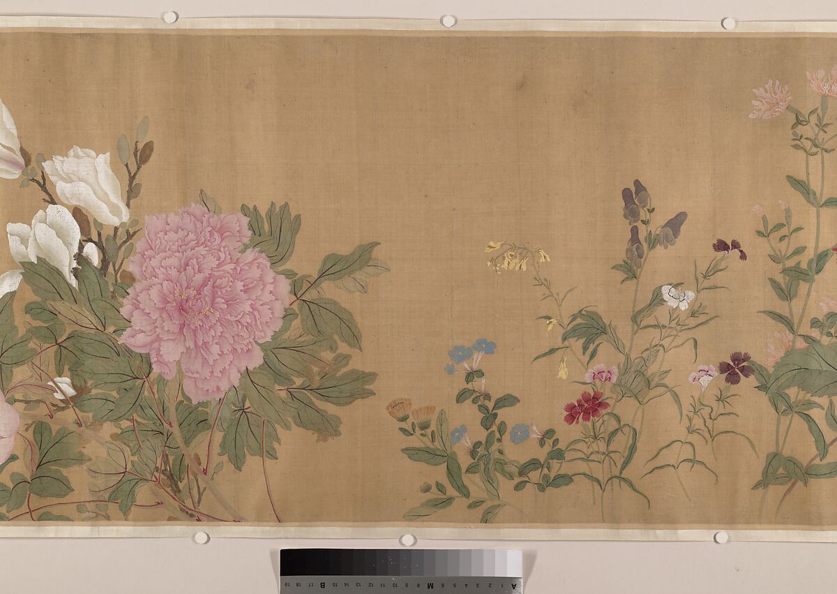 One Hundred Flowers, After Yun Shouping (Chinese, 1633–1690), Handscroll; ink and color on silk, China