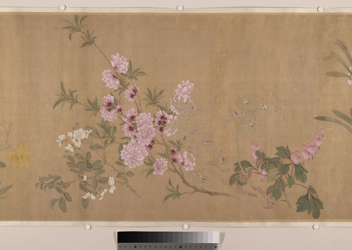 One Hundred Flowers, After Yun Shouping (Chinese, 1633–1690), Handscroll; ink and color on silk, China