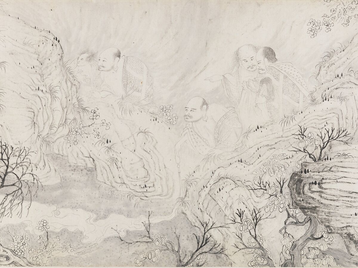 The Sixteen Luohans, Shitao (Zhu Ruoji) (Chinese, 1642–1707), Handscroll; ink on paper, China 
