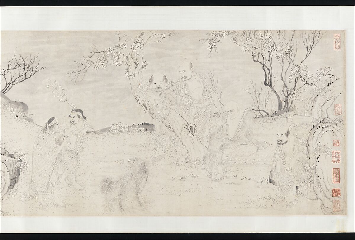 The Sixteen Luohans, Shitao (Zhu Ruoji) (Chinese, 1642–1707), Handscroll; ink on paper, China
