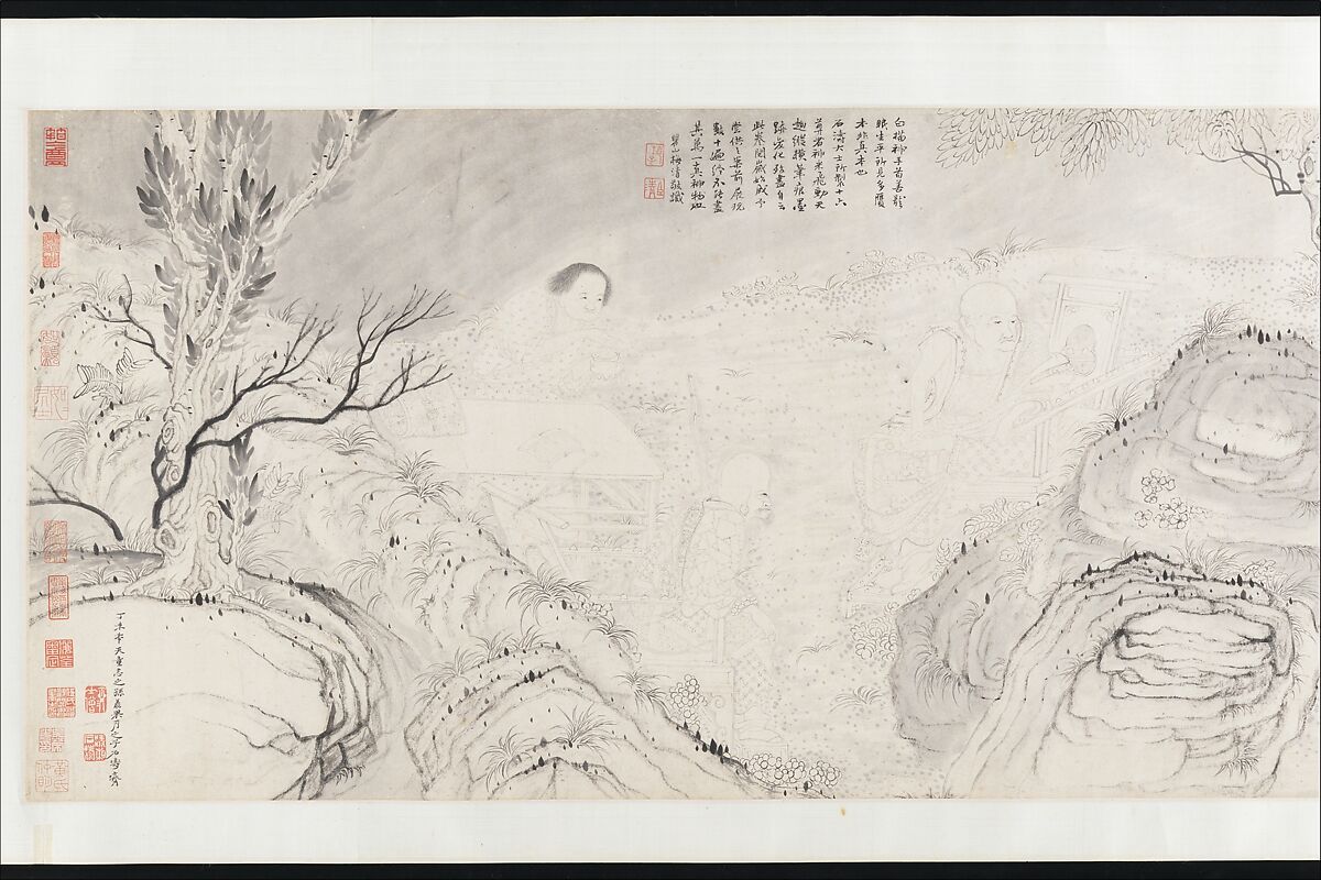 The Sixteen Luohans, Shitao (Zhu Ruoji) (Chinese, 1642–1707), Handscroll; ink on paper, China