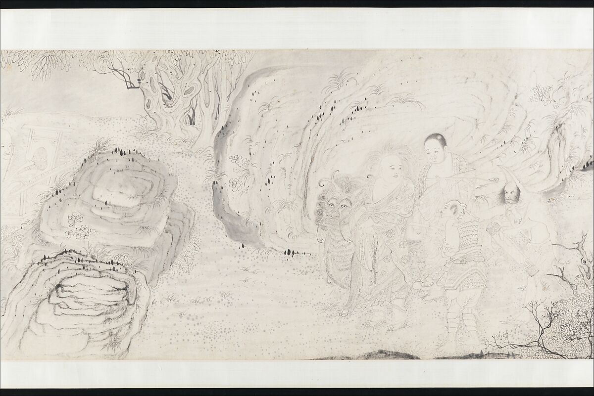 The Sixteen Luohans, Shitao (Zhu Ruoji) (Chinese, 1642–1707), Handscroll; ink on paper, China