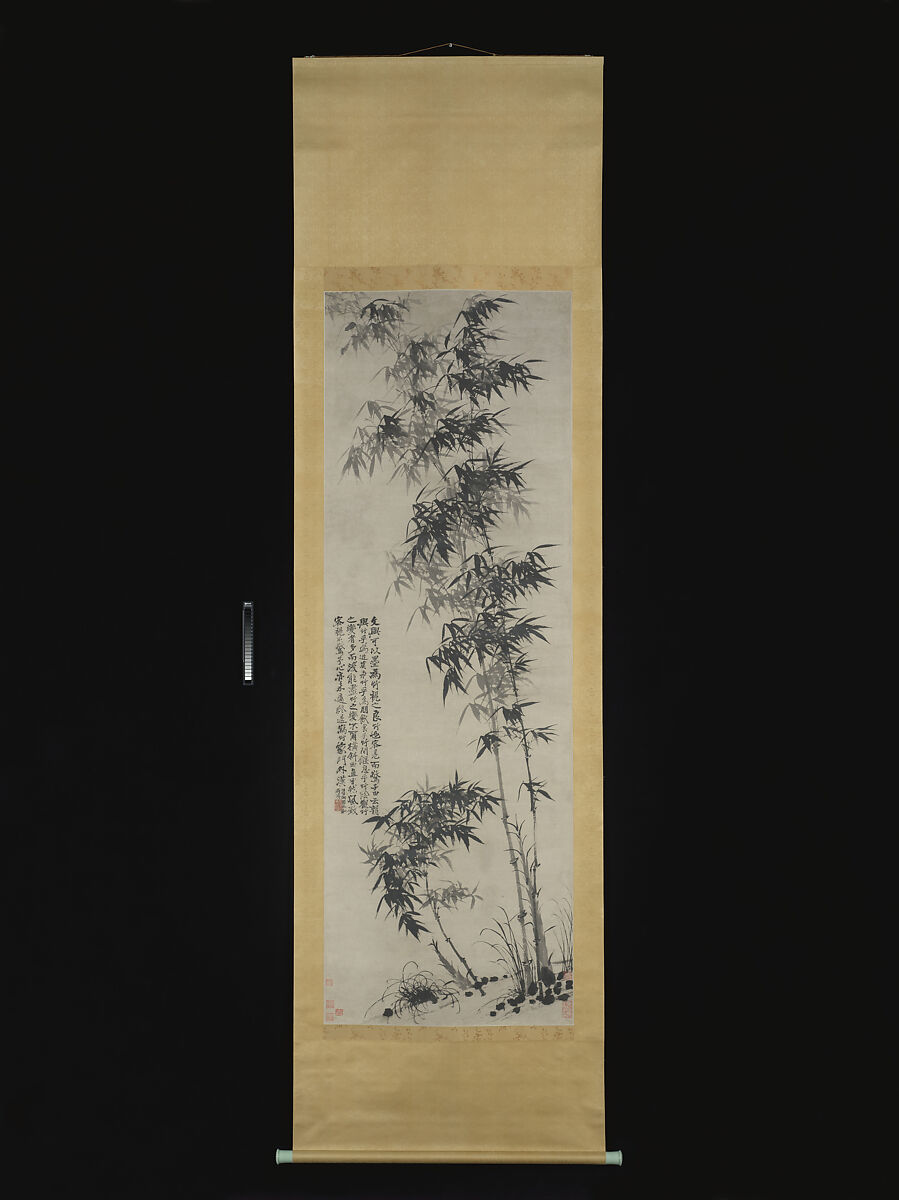 Bamboo in wind and rain, Shitao (Zhu Ruoji) (Chinese, 1642–1707), Hanging scroll; ink on paper, China