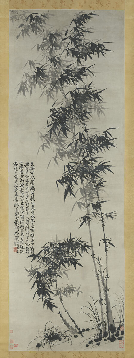 Bamboo in wind and rain, Shitao (Zhu Ruoji) (Chinese, 1642–1707), Hanging scroll; ink on paper, China 